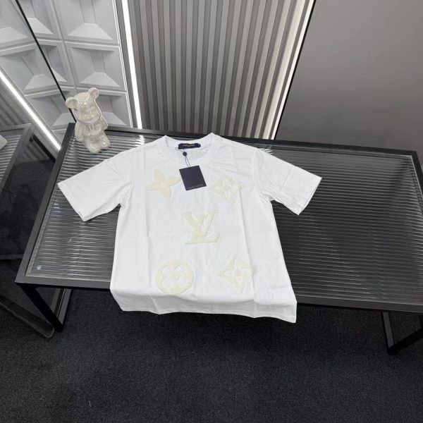 Premium Louis Vuitton Short Sleeves White Embroidered Style