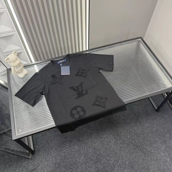 Premium Quality Louis Vuitton Short Sleeves Black Embroidered Luxury