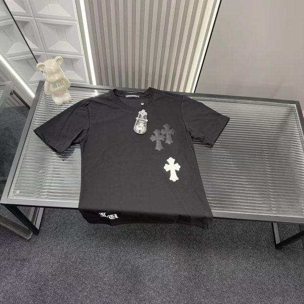 High Quality Chrome Hearts Short Sleeves Black Leather Embroidered Collection