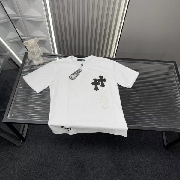Best Selling Chrome Hearts Short Sleeves White Leather Embroidered Style
