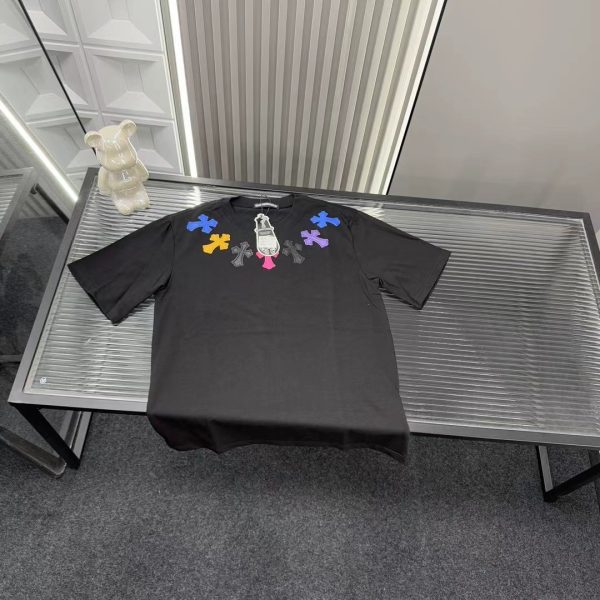Premium Chrome Hearts Short Sleeves Black Embroidered Style