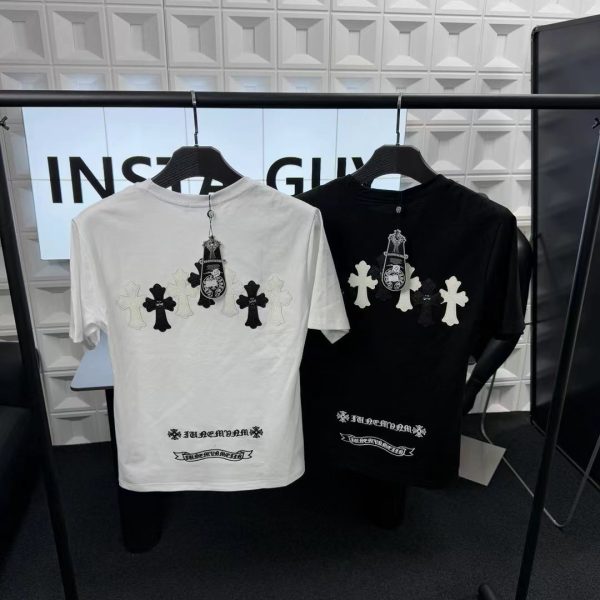 Premium Chrome Hearts Short Sleeves White Leather Embroidered Collection