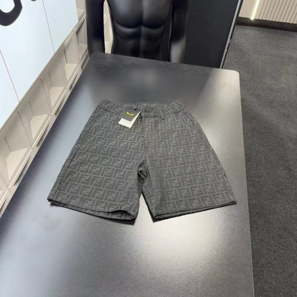 Premium Fendi Shorts Black Denim Jacquard Luxury