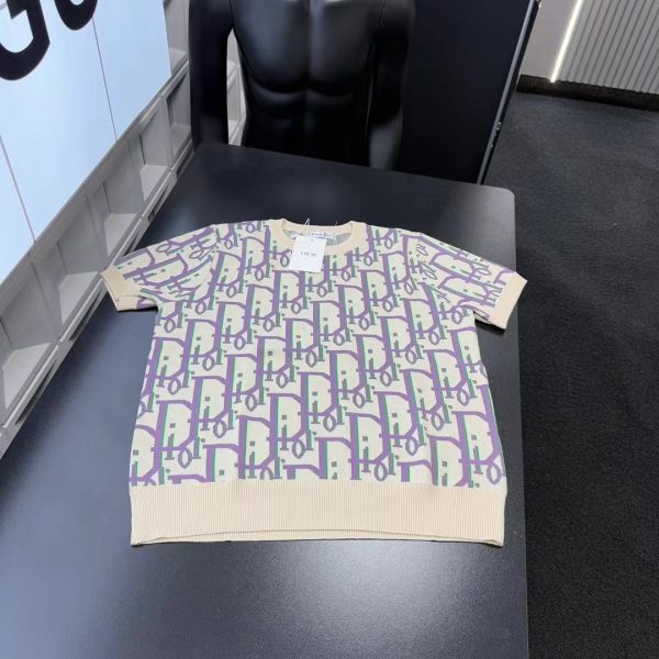 Premium Dior Short Sleeves Blue Knit Monogram Collection