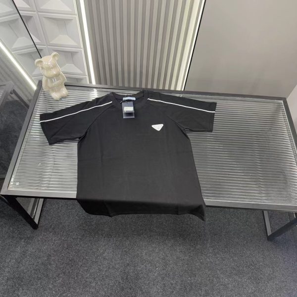 Premium Prada Short Sleeves Black Cotton Logo Luxury
