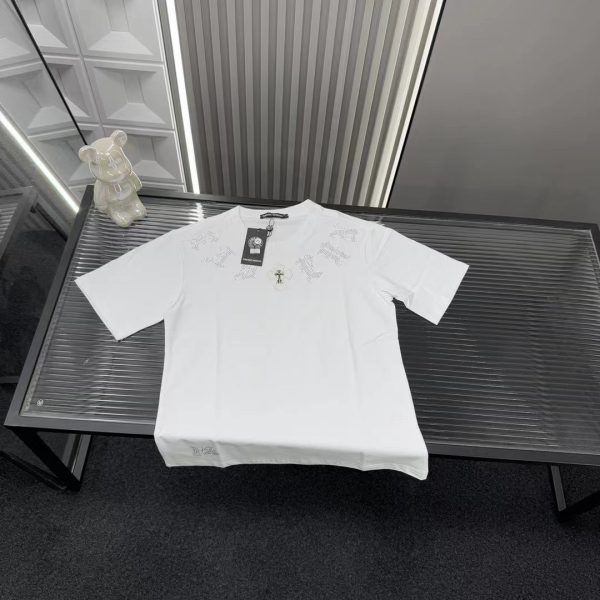 Luxury Chrome Hearts Short Sleeves White Leather Rhinestone Collection