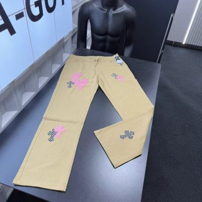 Best Selling Chrome Hearts Trousers Khaki Leather Patchwork Collection