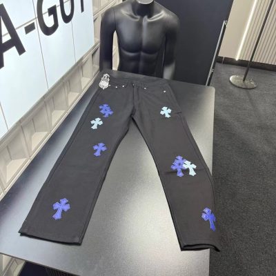 Premium Quality Chrome Hearts Trousers Black Leather Patchwork Style