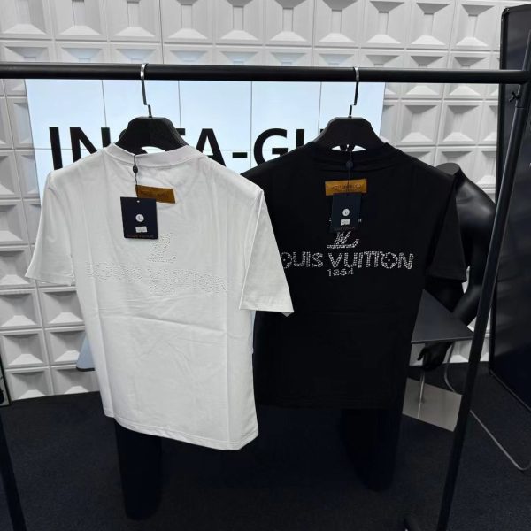 Luxury Louis Vuitton Short Sleeves White Rhinestone Collection