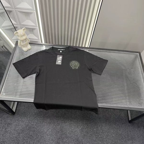 High Quality Chrome Hearts Short Sleeves Black Rhinestone Collection