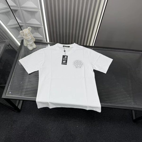 Premium Chrome Hearts Short Sleeves White Rhinestone Luxury