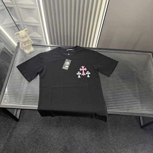 Premium Chrome Hearts Short Sleeves Black Embroidered Style