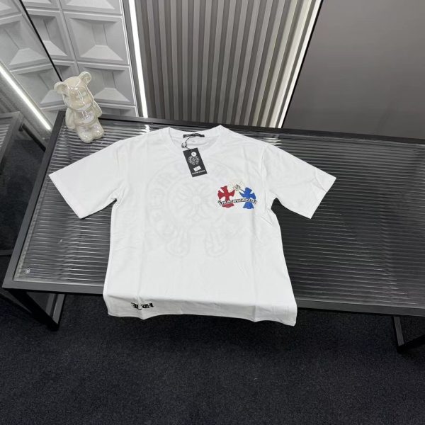 Luxury Chrome Hearts Short Sleeves Blue Embroidery Luxury
