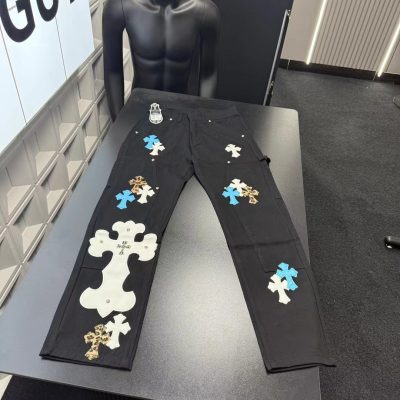 Best Selling Chrome Hearts Trousers White Leather Patchwork Style