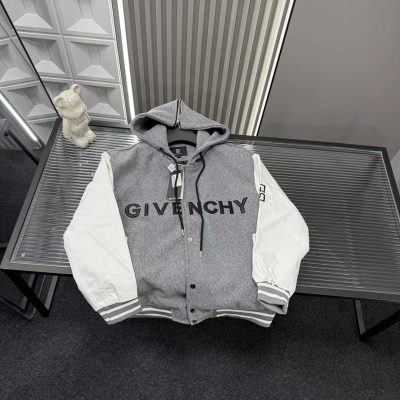 Premium Givenchy Jackets Gray Leather Patchwork Luxury