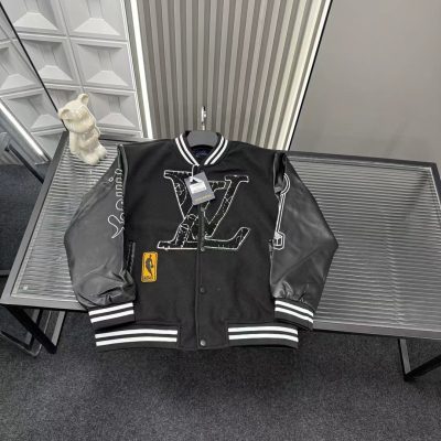 Premium Quality Louis Vuitton Coat Black Leather Patchwork Luxury