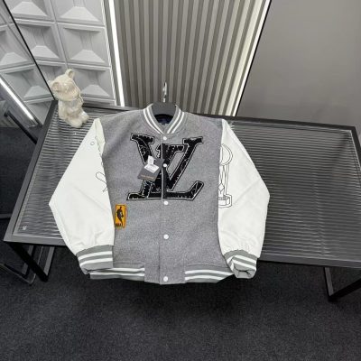 Premium Quality Louis Vuitton Coat Gray Leather Patchwork Collection