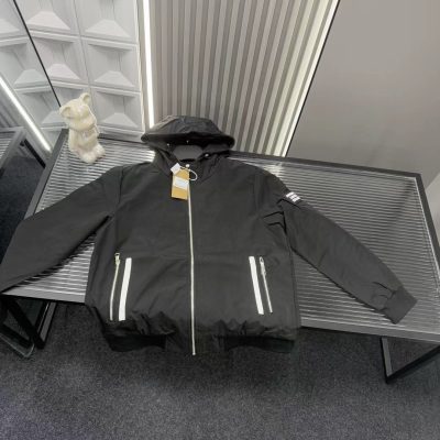 High Quality Burberry Coat Black Leather Embroidered Collection