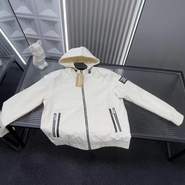 High Quality Burberry Coat White Leather Embroidered Collection