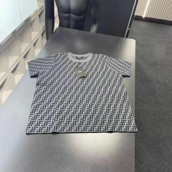 Best Selling Fendi Short Sleeves Black Knit Print Style