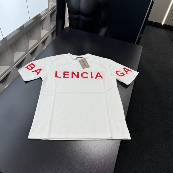 Luxury Balenciaga Short Sleeves Red Rhinestone Luxury