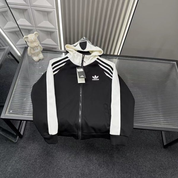 High Quality Adidas Coat Black Embroidered Luxury