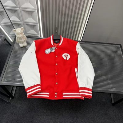 Luxury Chrome Hearts Coat Red Leather Embroidered Luxury