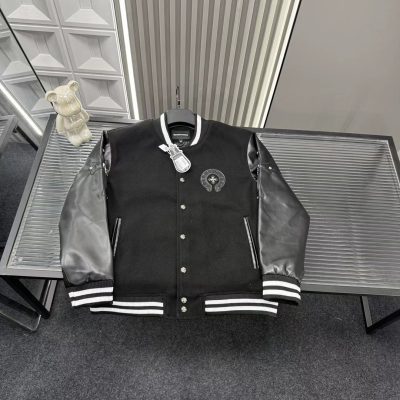 Premium Chrome Hearts Coat Black Leather Embroidered Luxury