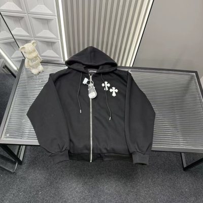 Luxury Chrome Hearts Jackets Black Leather Logo Luxury