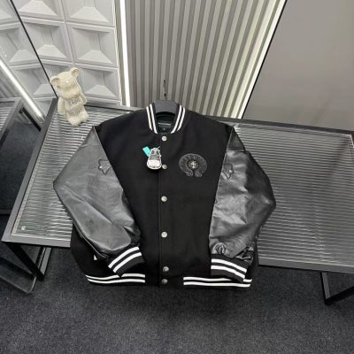 Best Selling Chrome Hearts Coat Black Leather Embroidered Style