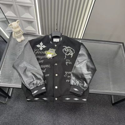 High Quality Chrome Hearts Coat Navy Leather Logo Collection