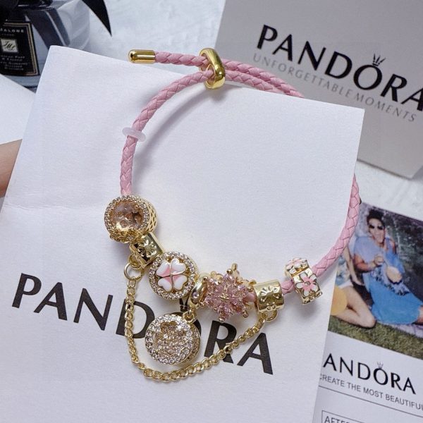 Luxury Pandora Bracelet Pink Leather Style