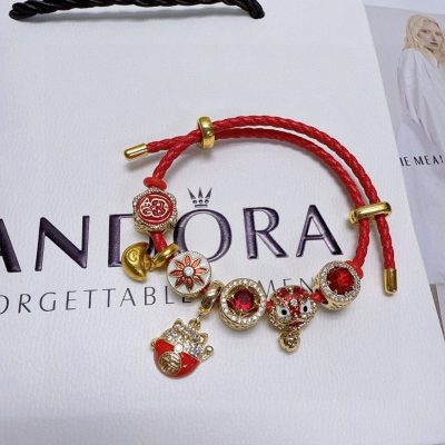 High Quality Pandora Bracelet Red Leather Style