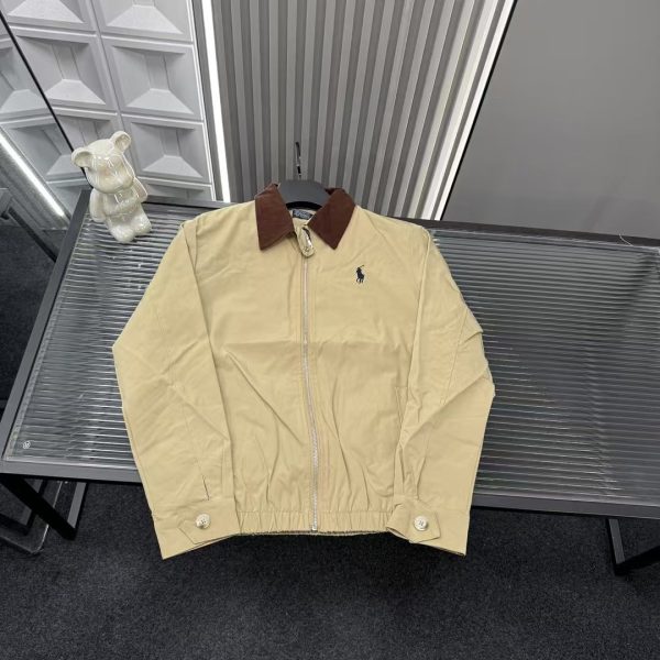 High Quality Ralph Lauren Coat Khaki Embroidered Style