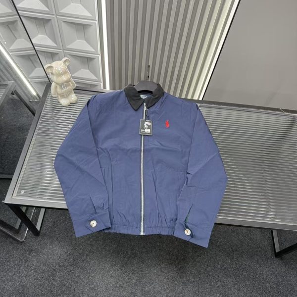 High Quality Ralph Lauren Coat Navy Embroidered Style