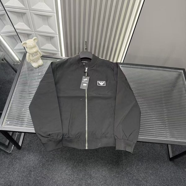 High Quality Armani Coat Black Leather Print Luxury
