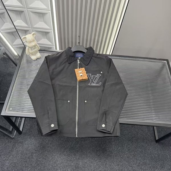 Premium Quality Louis Vuitton Coat Black Embroidered Style