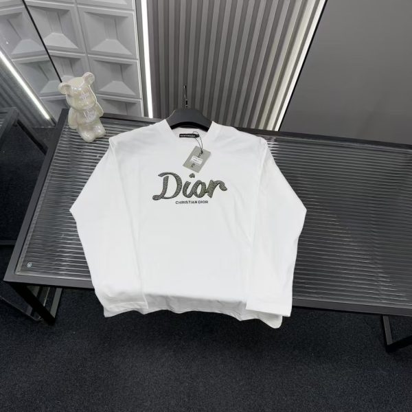 High Quality Dior Long Sleeves White Rhinestone Style