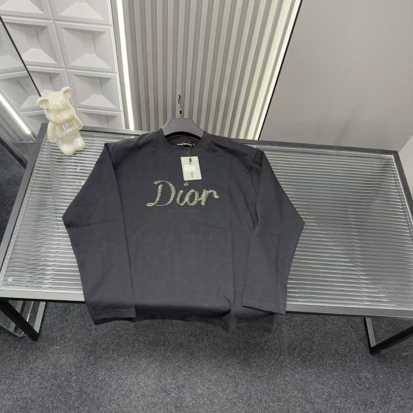 High Quality Dior Long Sleeves Black Rhinestone Style