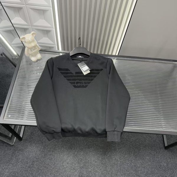 High Quality Armani Sweatshirts Black Rhinestone Collection