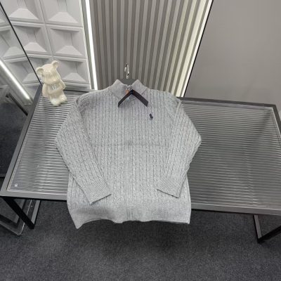 Premium Quality Ralph Lauren Jackets Gray Knit Embroidered Style