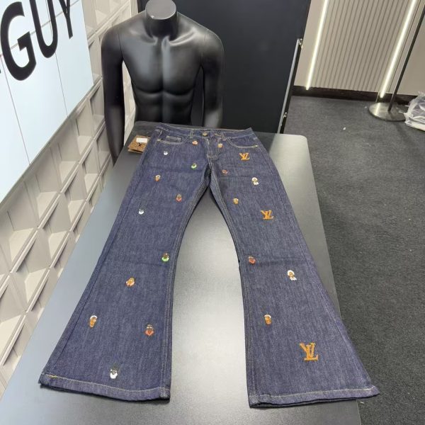Luxury Louis Vuitton Trousers Navy Embroidered Style