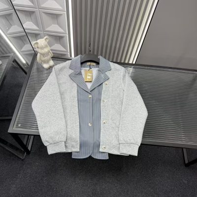 Premium Quality Burberry Coat Gray Embroidered Luxury