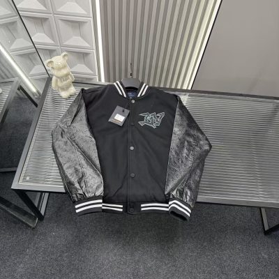 High Quality Louis Vuitton Jackets Black Leather Patchwork Luxury