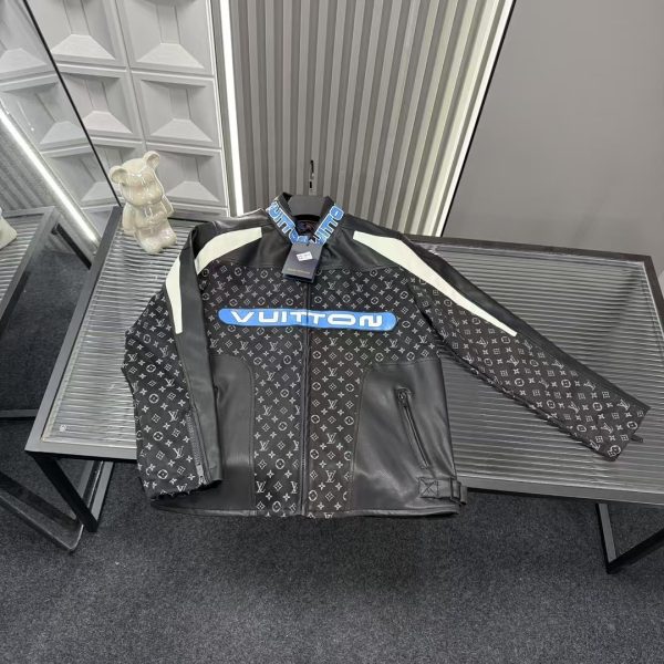 High Quality Louis Vuitton Jackets Black Leather Patchwork Style
