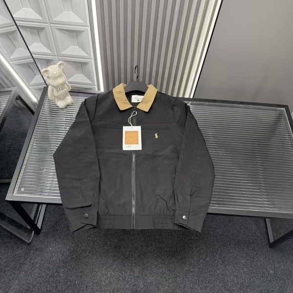 High Quality Ralph Lauren Coat Black Embroidered Style