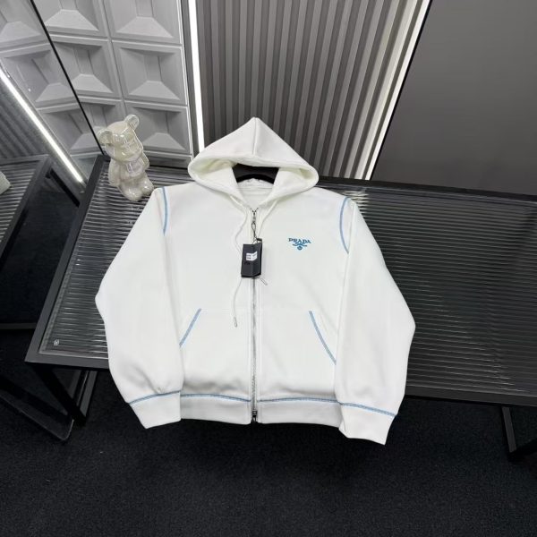 High Quality Prada Coat Blue Embroidered Collection