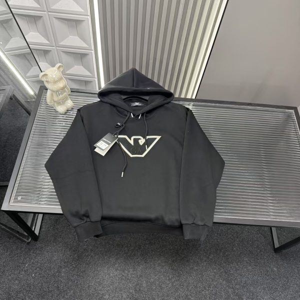 Luxury Armani Sweatshirt Black Embroidered Collection