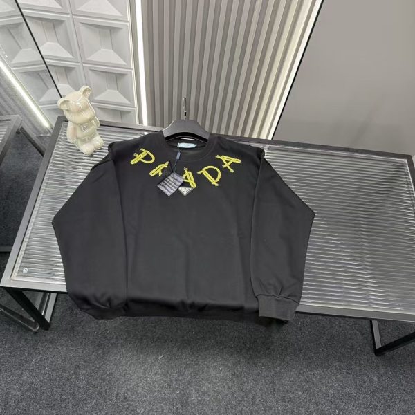 High Quality Prada Sweatshirts Black Embroidered Luxury