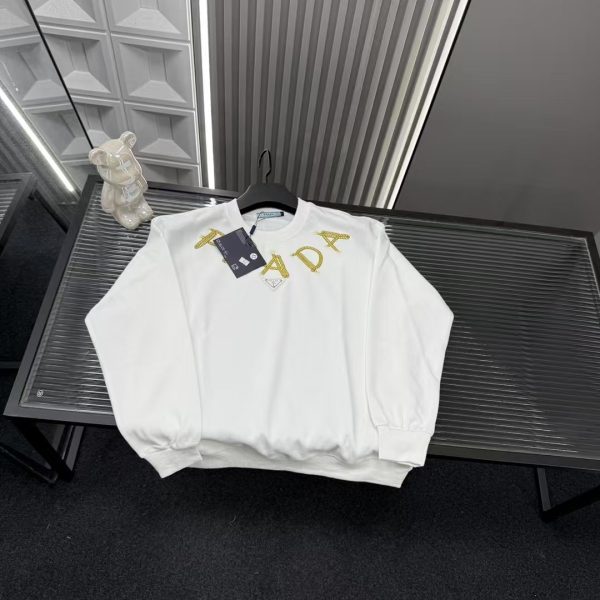 Luxury Prada Sweatshirts White Embroidered Style